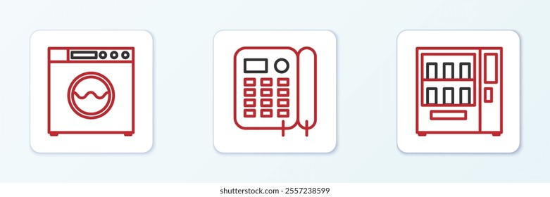 Set line Vending machine, Washer and Telephone icon. Vector