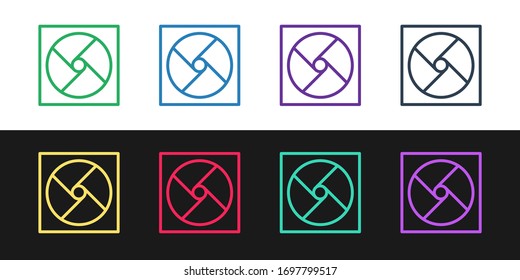 Set line Ventilation Symbol einzeln auf schwarz-weißem Hintergrund. Vektorgrafik