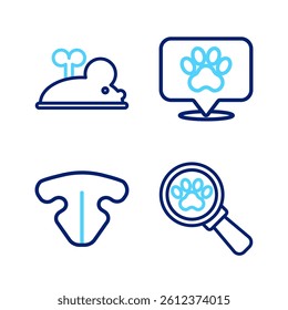 Set line Veterinary clinic, Cat nose, Location veterinary hospital and Clockwork mouse icon. Vector