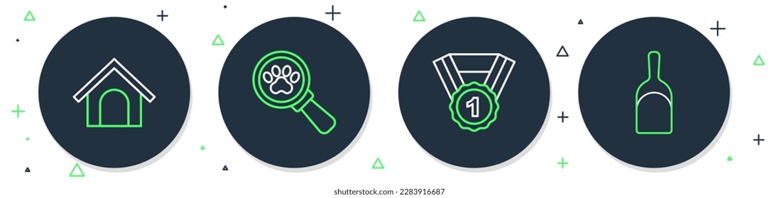 Set line Veterinary clinic, Dog award symbol, house and Dustpan icon. Vector