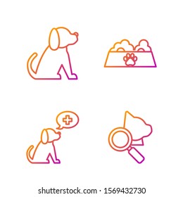 Set line Veterinary clinic symbol, Veterinary clinic symbol, Dog and Pet food bowl for cat or dog. Gradient color icons. Vector