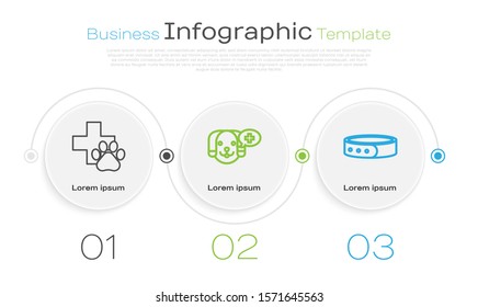 Set line Veterinary clinic symbol, Veterinary clinic symbol and Collar with name tag. Business infographic template. Vector