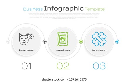 Set line Veterinary clinic symbol, Bag of food for dog and Crossed bones. Business infographic template. Vector