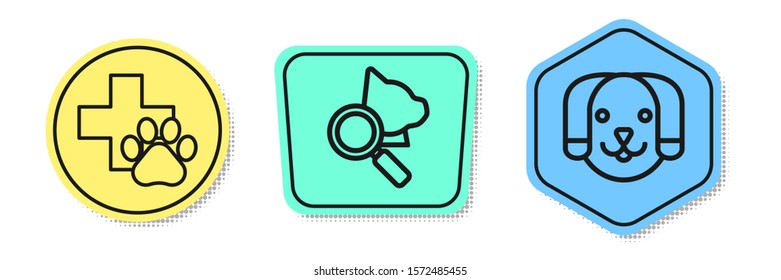 Set line Veterinary clinic symbol, Veterinary clinic symbol and Dog. Colored shapes. Vector