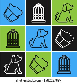 Set line Veterinary clinic symbol, Dog and Cage for birds icon. Vector