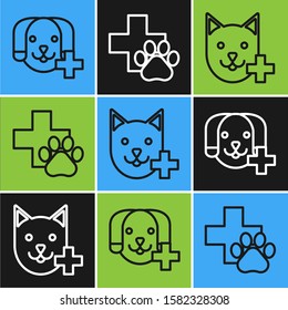 Set line Veterinary clinic symbol, Veterinary clinic symbol and Veterinary clinic symbol icon. Vector