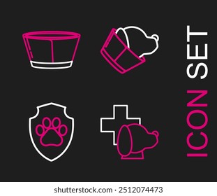 Set line Veterinary clinic symbol, Animal health insurance,  and Protective cone collar icon. Vector
