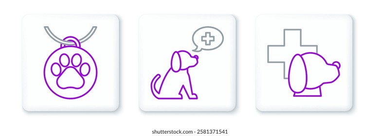 Set line Veterinary clinic symbol, Collar with name tag and  icon. Vector