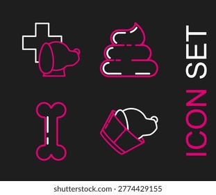 Set line Veterinary clinic symbol, Dog bone, Shit and  icon. Vector