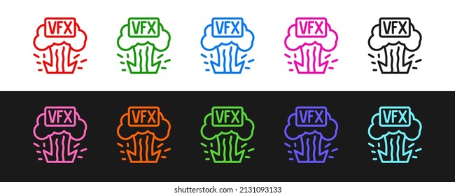 Legen Sie die Linie VFX Symbol einzeln auf schwarz-weißem Hintergrund fest.  Vektorgrafik