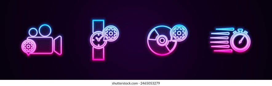 Video Ajuste de línea Icono de neón brillante. Vector
