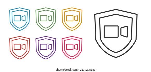 Set Line Video Chat Conference Icon Isolated On White Background. Online Meeting Work Form Home. Remote Project Management. Set Icons Colorful. Vector