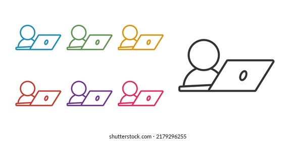 Set Line Video Chat Conference Icon Isolated On White Background. Online Meeting Work Form Home. Remote Project Management. Set Icons Colorful. Vector