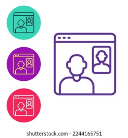 Establecer línea Icono de videoconferencia de chat aislado en fondo blanco. Encuentro en línea desde casa. Administración remota de proyectos. Indique los iconos en colores. Vector