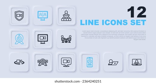 Set line Video chat conference, Web camera,  and  icon. Vector