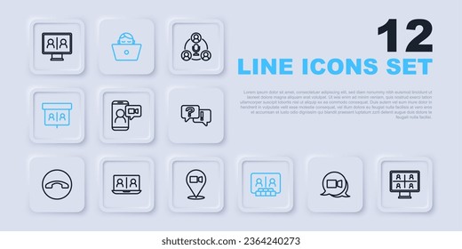 Fijar la conferencia de videochat de línea, el autónomo y el icono. Vector