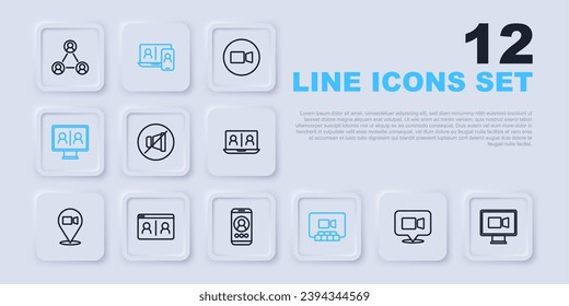 Establecer la conferencia de videochat de línea, Silenciar micrófono e icono. Vector