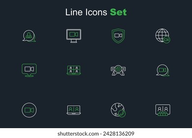 Set line Video chat conference, Web camera,  and  icon. Vector