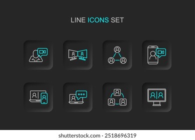 Set line Video chat conference, Meeting,  and  icon. Vector