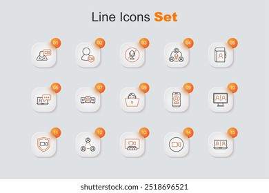 Definir linha Conferência de bate-papo em vídeo, Reunião e ícone Freelancer. Vetor