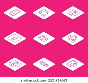 Video Establecer línea de conferencia de chat, trabajo en línea, micrófono silencioso, cámara fuera de la computadora y el ícono del Web. Vector