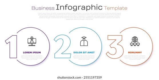 Set line Video chat conference, Student and Computer network. Business infographic template. Vector