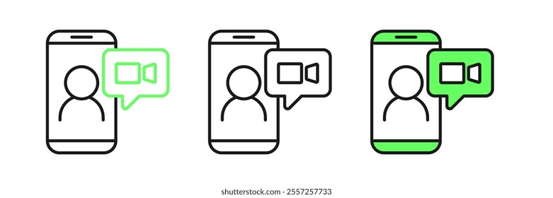 Set line Video chat conference icon isolated on white background. Online meeting work form home. Remote project management.  Vector
