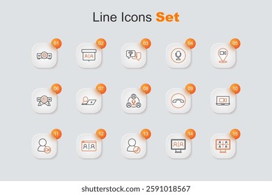 Set line Video chat conference, Telephone handset and Meeting icon. Vector