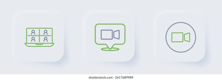 Set line Video chat conference,  and  icon. Vector