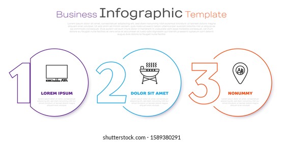 Set line Video game console , Barbecue grill  and Alcohol or beer bar location . Business infographic template. Vector