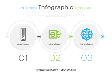 Set line Video game console, Remote control and Global technology or social network. Business infographic template. Vector