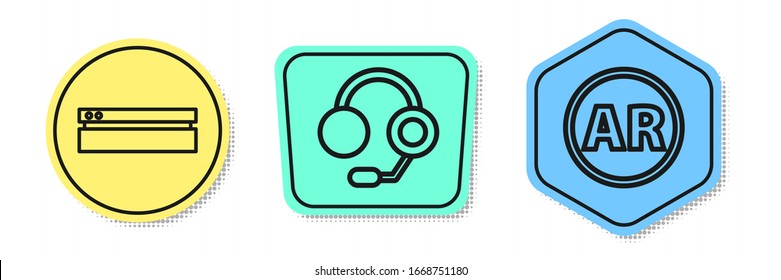 Set line Video game console, Headphones and Ar, augmented reality. Colored shapes. Vector