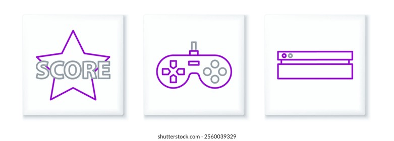 Set line Video game console, Star and Gamepad icon. Vector