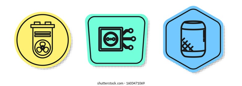 Set line Video graphic card, Remote control and Voice assistant. Colored shapes. Vector