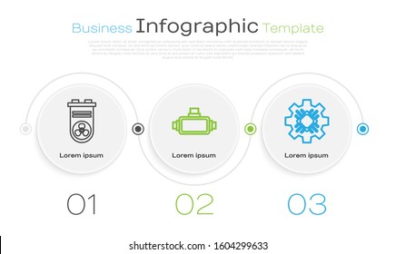 Set line Video graphic card, Virtual reality glasses and Processor. Business infographic template. Vector