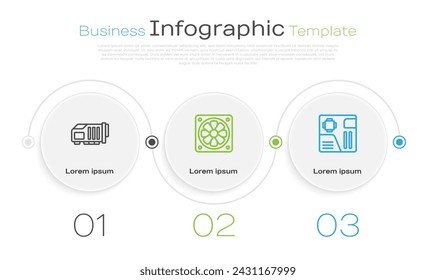 Set line Video graphic card, Computer cooler and Motherboard digital chip. Business infographic template. Vector