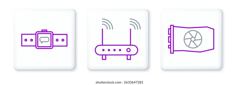 Defina a placa gráfica de vídeo de linha, Smartwatch e o ícone do sinal do roteador e wi-fi. Vetor