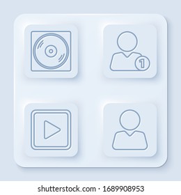 Set line Vinyl disk, Add to friend, Play in square and Add to friend. White square button. Vector