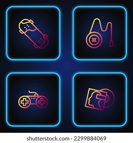 Set line Vinyl disk, Gamepad, Skateboard trick and Yoyo toy. Gradient color icons. Vector