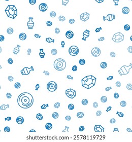 Set line Vinyl disk, Gem stone and Ancient amphorae on seamless pattern. Vector
