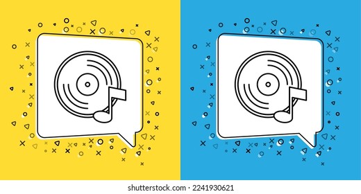 Fijar el icono de disco de vinilo aislado en fondo amarillo y azul.  Vector