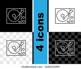 Set line Vinyl player with a vinyl disk icon isolated on black and white, transparent background.  Vector