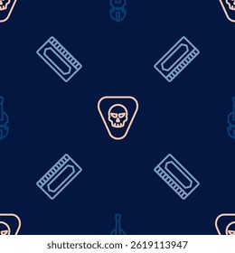 Set line Violin, Harmonica and Guitar pick on seamless pattern. Vector