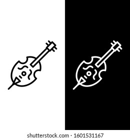 Set line Violin icon isolated on black and white background. Musical instrument.  Vector Illustration