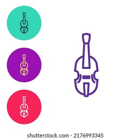 Set line Violin icon isolated on white background. Musical instrument. Set icons colorful. Vector