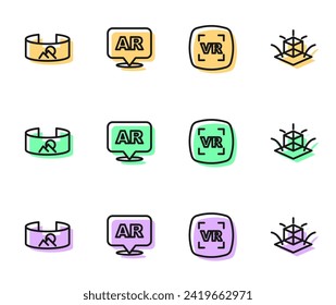 Set line Virtual reality, 360 degree view, Augmented AR and 3d modeling icon. Vector