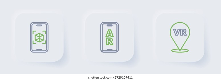 Establecer línea de realidad virtual, AR aumentada e icono de modelado 3d. Vector