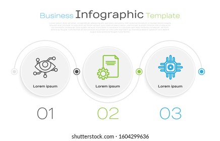 Set line Virtual reality, File document and Processor. Business infographic template. Vector