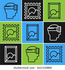 Set line Virtual reality glasses, Picture landscape and Picture landscape icon. Vector