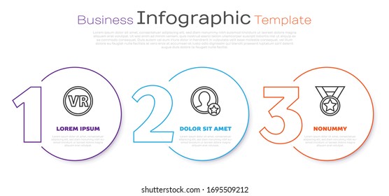 Set line Virtual reality glasses, Premium create account screen and Medal. Business infographic template. Vector
